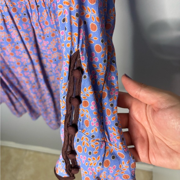 Free People Blossom Baby Mini Dress Floral Print Ruffle Collar - Picture 7 of 8